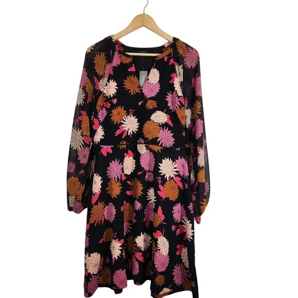 Ann Taylor Floral Chiffon Long Sleeve V neck Dress - Picture 2 of 9